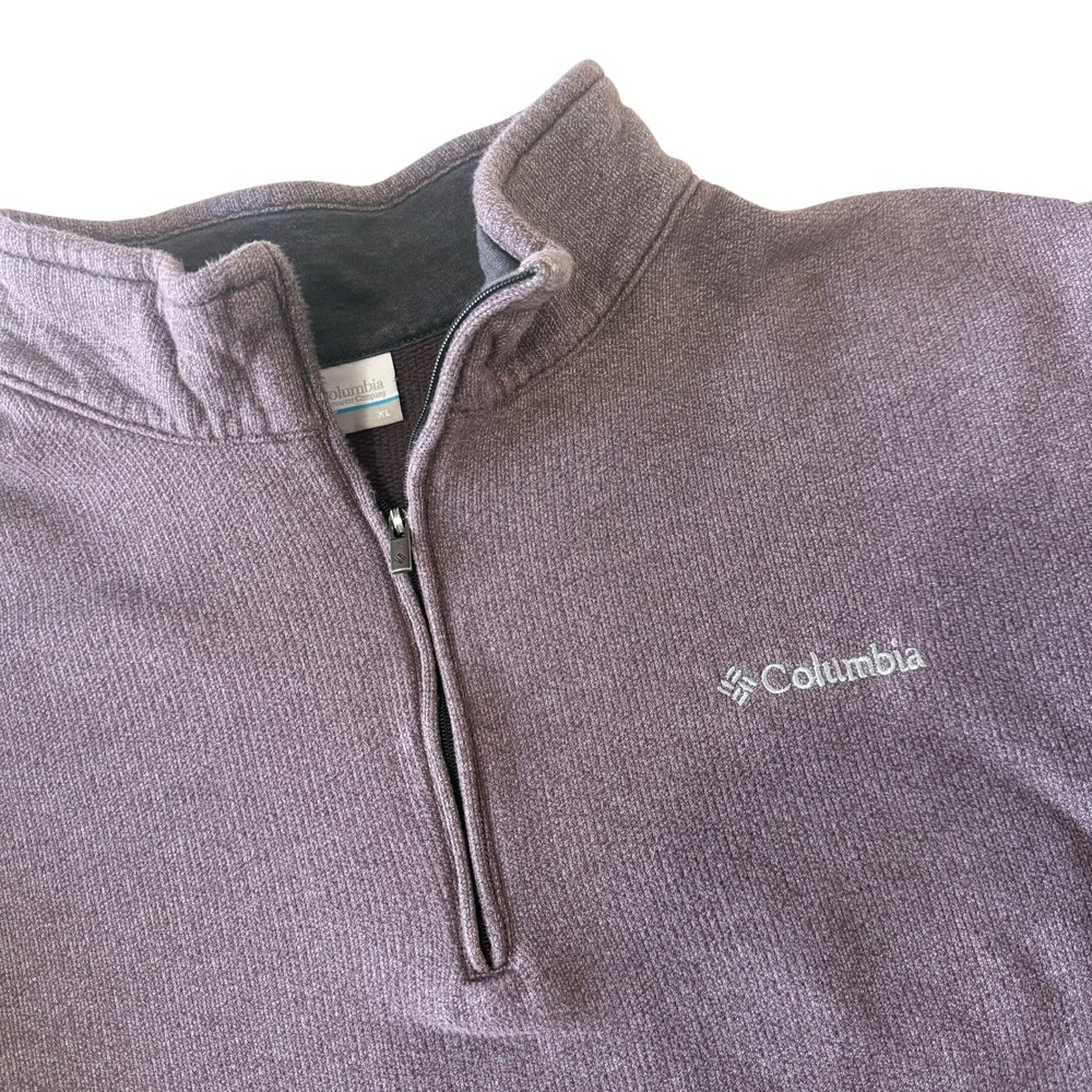 Columbia‎ Mens XL Quarter Zip Pullover Sweater Heathered Purple Gray Mock Neck